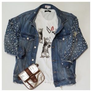 Sunset & Spring Pearl Embellished Jean Jacket